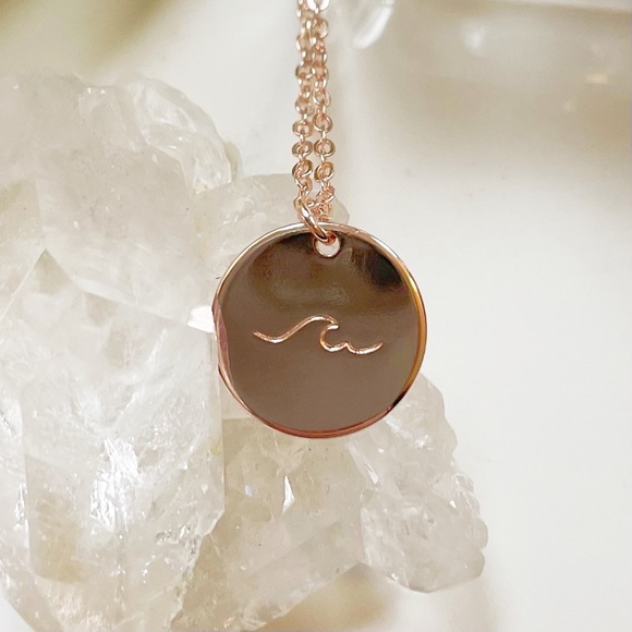Wave Necklace // rose gold engraved delicate choker ocean beach boho bohemian - Picture 3 of 10